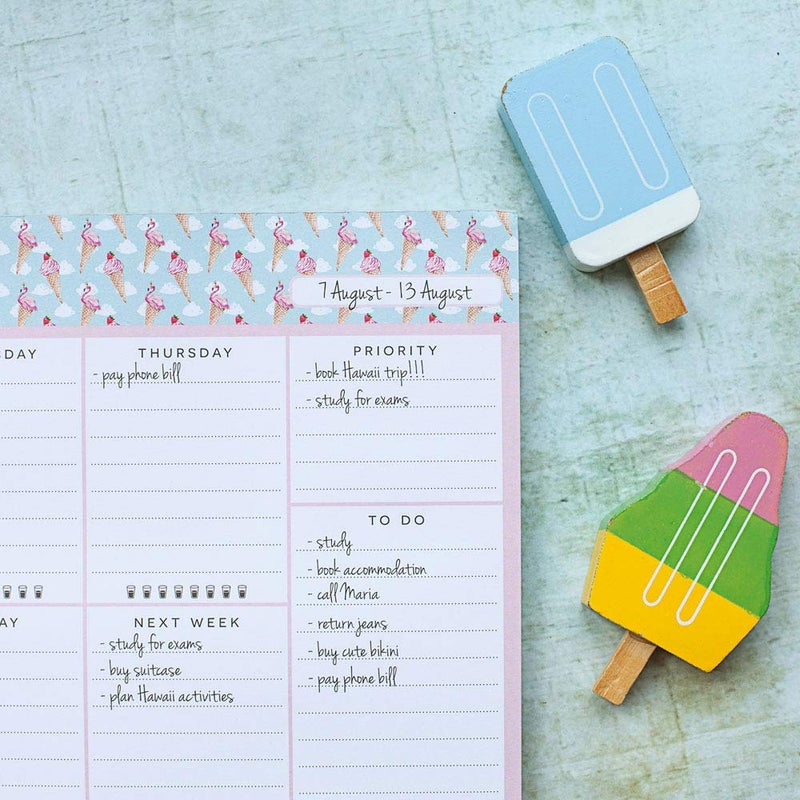 Peachly Undated Desk Planner Pad - 52 Pages Weekly Notepad with To Do List and Habit Tracker | Weekly Desk Pad Tear Off for Organization (Ice Cream) - Image 3